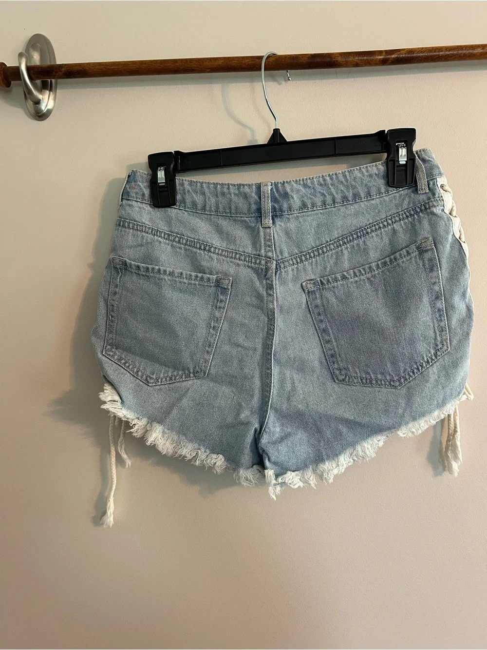 Forever 21 Light Blue Distressed Denim Shorts with Lace-Up Sides